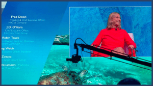 close up of robin tauck on stage at wttc mexico